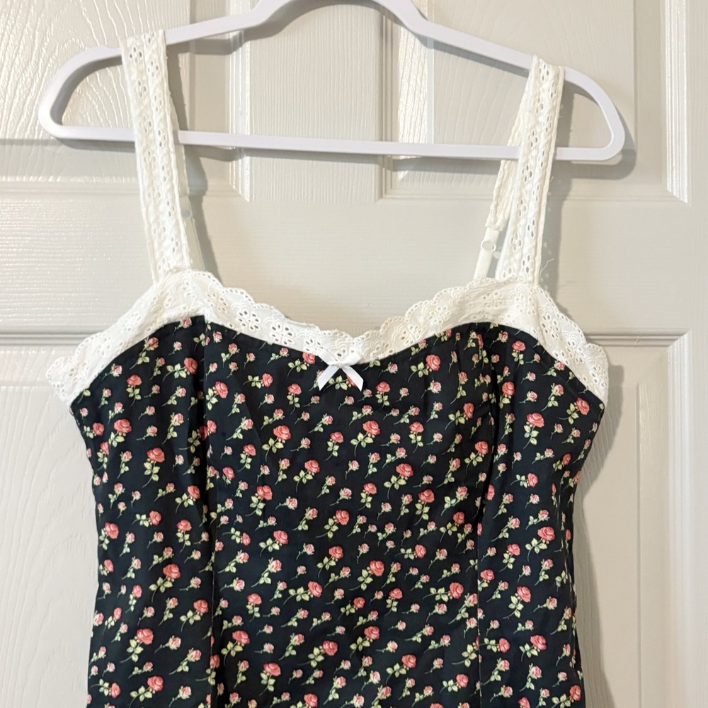 FOR LOVE & LEMONS Camille Floral and Lace Mini Dress Boho Cottagecore Black Sz M - Picture 6 of 11